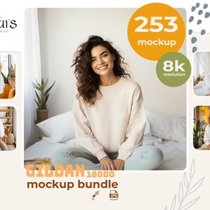 Rundhals-Sweatshirt Mockup, Modell Mockup Bundle, Boho Sweatshirt Mockup Set, Gildan Mockup, modernes Mockup, weißes Sweatshirt Mockup Bundle