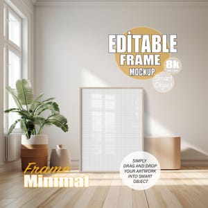 8K Editable Minimalist PSD Frame Mockup for Posters and Wall Art - High-Resolution PSD for Modern Interior Design Displays, Frame Mockup