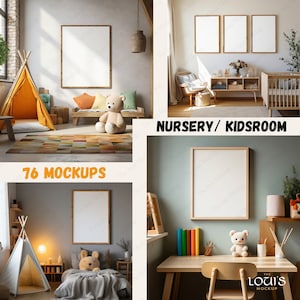 Paquete de maquetas de marcos para habitación de bebé, 76 maquetas de arte impreso, maqueta de póster para guardería, juego de maquetas de marcos para habitación infantil, maqueta de marco de pared para habitación infantil