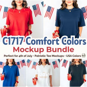 Comfort Colors C1717 T-Shirt Mockup Bundle | Independence Day Red White Blue Tee Display | JPG Lifestyle Bundle for POD & Etsy
