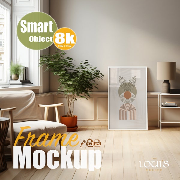 Premium Frame Mockup. 8K High Quality Mockup, Smart Object, Interior Frame mockup, Scandi Interior, Single Frame Mockup,