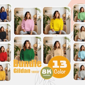 Gildan 18000 Mockup Bundle | Gildan Crewneck Mockup Bundle, Real Model Mockups | Neutral Casual Simple Fall Winter Gildan 18000 Mocks