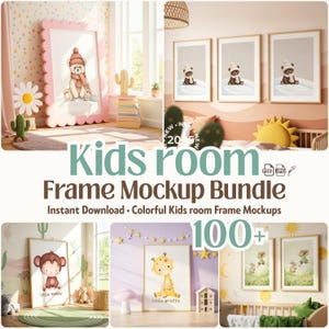 Kids Room Frame Mockup Mega Bundle | 100+ Playful Nursery Poster & Wall Art PSD JPG Templates | Colorful Baby Room Decor Scenes