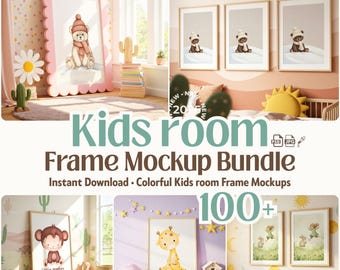 Kids Room Frame Mockup Bundle | 100+ Nursery Art Templates (PSD JPG)