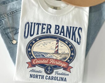 Outer Banks North Carolina Shirt, Weinlese-OBX-Leuchtturm-T-Shirt, Küstenerbe-T-Shirt, nautische Strand-Andenken, North Carolina-Urlaubsgeschenk