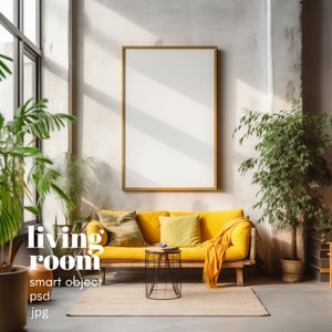 Living Room Wall Print Mockup, Boho Interior Frame Mockup, High Quality Living Room Frame Mockup, Modern Wall Art Mockup, Poster Mockup
