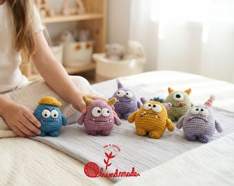Mini Monsters häkeln Spielzeug, handgemachtes Amigurumi Kinder Plüsch, weiches Baumwollgarn Spielzeug, fertiges Produkt, Schlüsselanhänger Option