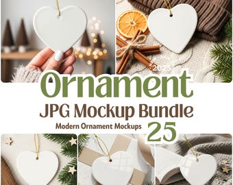 Christmas Heart Ornament Mockup Bundle: 25 Festive Holiday Scenes (JPG Digital Download