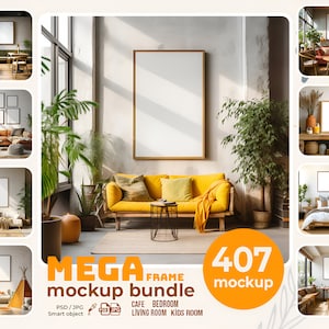407 Frame Mockup PSD Bundle, Minimalist Wall Art Mockup Bundle, Living Room Mockup, Interior Mockup, Mega Bundle Set