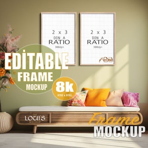 Luxury Living room Frame Mockup, Editable Frame Mockup, DIN A Ratio, Smart Object, Interior Frame Mockup, ScandiBoho Style, Glass Reflection
