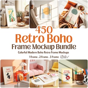 Retro Boho Frame Mockup Bundle | 450+ Modern Scenes (PSD & JPG)