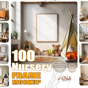 100 Nursery Frame Mockup Bundle, Kidsroom Frame, Poster Wall Art Mockup, Baby Room Frame, Boho Nursery Frame, Smart Object, Mega Bundle Set