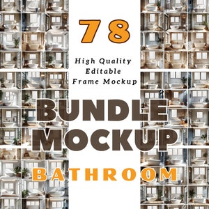 78 bathroom mockup bundle | editable frame |  realistic mockup |  wood frame mockup |  din a ratio |  bathroom interior mockup |  bundle