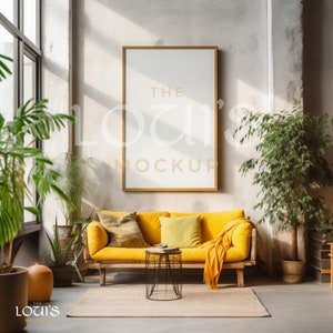 Living Room Wall Art Mockup, Modern Decor Interior Frame Mockup, Minimalist Wooden Frame Mockup, High Quality Print Mockup, Instant Download