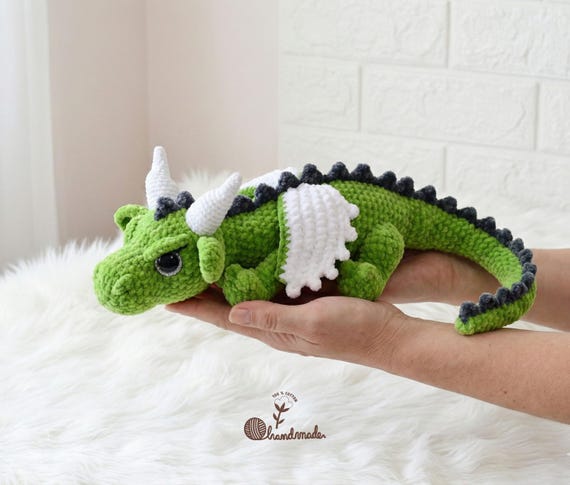 Handmade Crochet Dragon Plush Toy, Soft Stuffed Animal for Kids, Colorful Fantasy Amigurumi, Gift for Toddlers