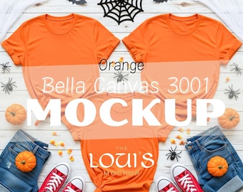 Halloween Orange Shirt Mockup | Bella Canvas 3001 Flatlay | Pumpkin Color T-Shirt JPG | Spooky Fall Tee Mockup for Etsy & POD