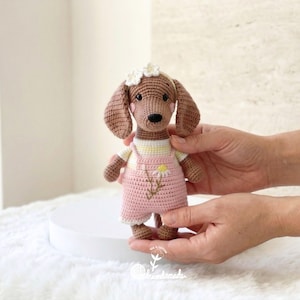 Hand Crochet Dachshund Doll, Amigurumi Wiener Dog Plush, Cotton Yarn Stuffed Animal, Nursery Decor image 5