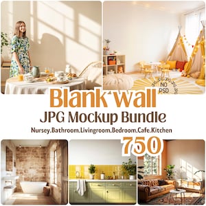 750 High Quality Blank Wall Mockup, Wall Art Mockup Kit, Empty Wall Mockup Bundle, JPG, Nursery LivingRoom BedRoom Cafe Kitchen, NO PSD
