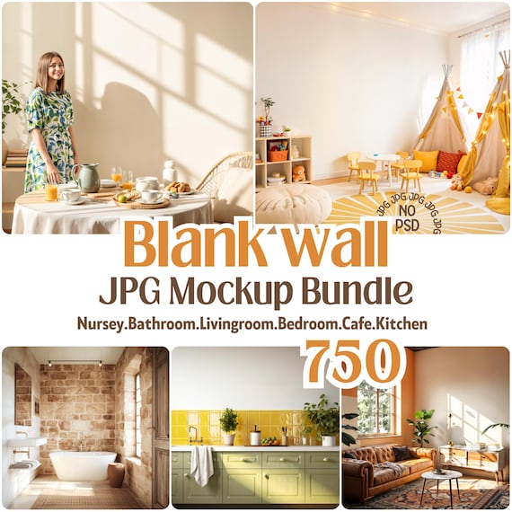750 High Quality Blank Wall Mockup, Wall Art Mockup Kit, Empty Wall Mockup Bundle, JPG, Nursery LivingRoom BedRoom Cafe Kitchen, NO PSD