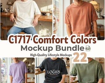 Comfort Colors C1717 T-Shirt Mockup Bundle | Mens C1717 TShirt Mock-up Bundle  JPG for Canva Photoshop | Model T-Shirt Mockup Bundle