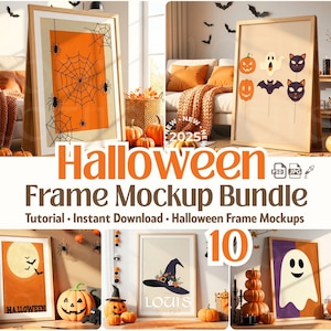 10 Halloween Frame Mockup Bundle, PSD Smart Object Frames, Spooky Rustic Autumn Art Display, Witchy Minimalist DIN A Frame Mockups Set
