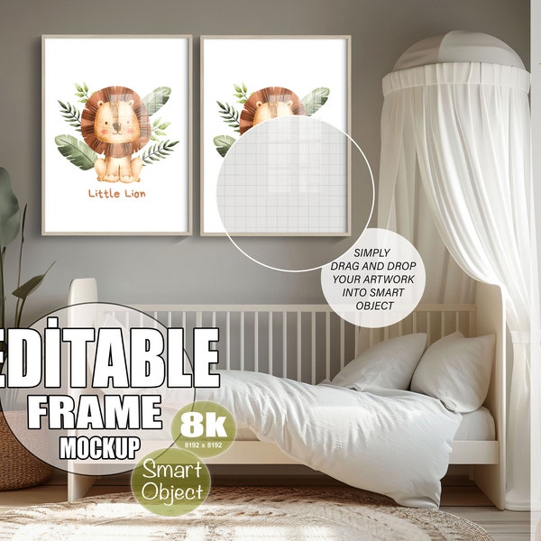 Editable Nursery Vertical 3x4 Frame Mockup, Wood Frame Mockup, Poster Mockup, Kids Room Mockup, Photoshop Mockup, A4 Frame Mockup