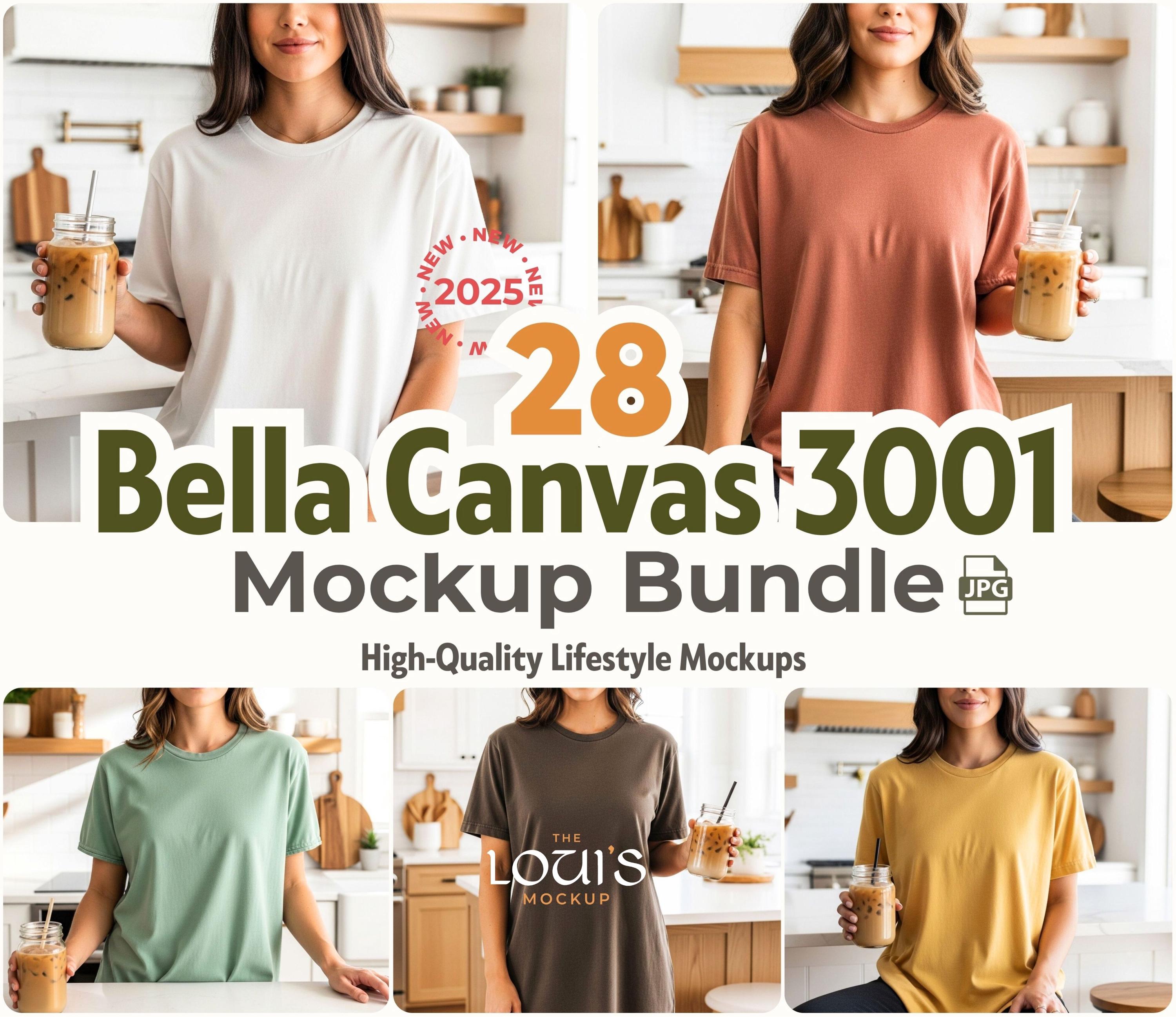 Bella Canvas 3001 Mockup Bundle | 28 Lifestyle Shirt JPGs | Real Female Model T-Shirt Mockups for Etsy Canva POD | Apparel Branding