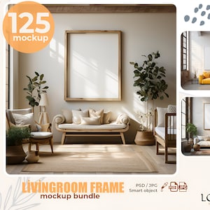 Modern Interior Wall Mockup | 125 Wall Art Mockup Bundle | Bohemian Styled Frame Mockup Bundle | Living Room Mockup | Frame Mockup Bundle