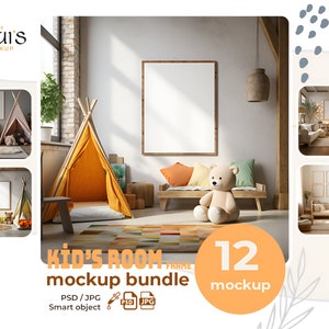 Kids Room PSD Frame Mockup Bundle, 12 Nursery Frame Mockup Bundle, Baby Room Wall Art Mockup, High Quality Nursery Wall Art Mockup