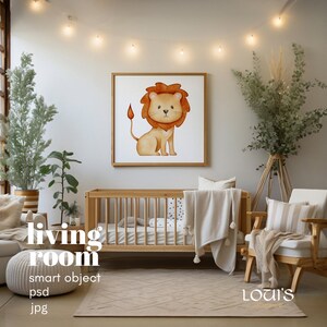 Boho Baby Room Frame PSD Mockup, Modern Kids Room Wall Art Mockup, Boho Nursery Frame Mockup, Children Room Poster PSD Mockup