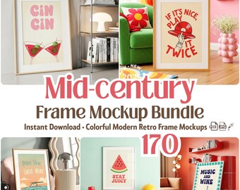 May include: A collection of framed art prints with mid-century modern designs. The prints feature cocktail glasses, a record player, a vintage car, a watermelon, and a wine-themed design. The text includes "CIN CIN", "IF IT'S NICE, PLAY IT TWICE", "Drive Slow SMILE MORE", "STAY JUICY", and "MUSIC AND WINE".