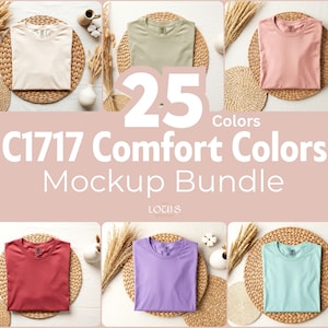 Comfort Colors Flatlay Mockup Bundle | Folded C1717 T-Shirt Mockups in 25 Colors | Unisex 1717 Bundle Mockup | Neutral Boho Aesthetic