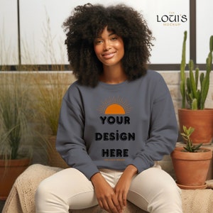 Gildan 18000 Dark Heather Sweatshirt Mockup, Grey Crewneck Mockup, Neutral Casual Aesthetic, black Model Mockup, High quality GSM 18 DH
