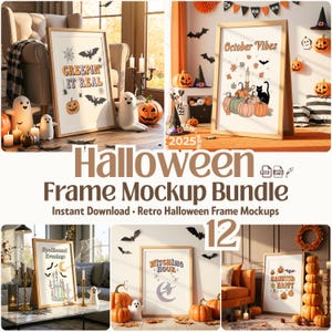 12 Retro Halloween Frame Mockup Mega Pack Cozy Fall & Spooky Wall Art Display, PSD Templates, DIN A Frame Mockups Halloween PSD Smart Object
