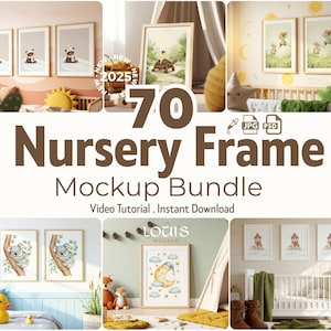 70 Nursery Frame Mockup Bundle | Boho Baby Room PSD JPG Scenes | Kids Room Frame Mockup Set Wall Art Display | Baby Wall Art Mockups