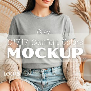 Gray Comfort Colors C1717 T-Shirt Mockup: POD High-Res Flatlay