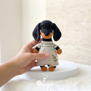 Hand Crochet Dachshund Doll, Amigurumi Wiener Dog Plush, Cotton Yarn Stuffed Animal, Nursery Decor image 6
