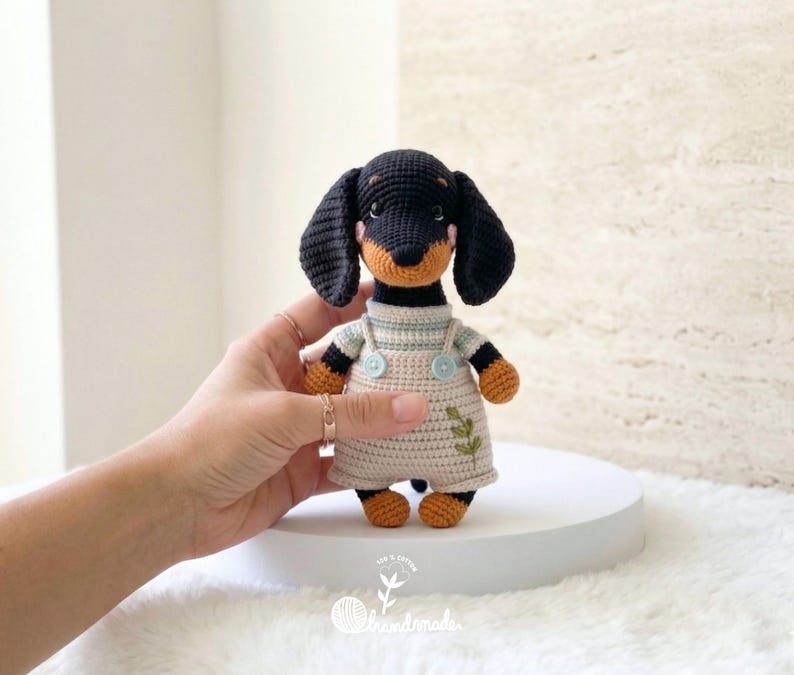 Hand Crochet Dachshund Doll, Amigurumi Wiener Dog Plush, Cotton Yarn Stuffed Animal, Nursery Decor image 6