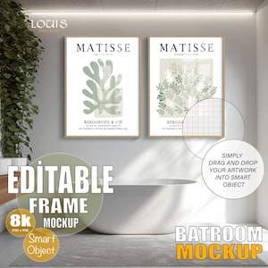 2 Vertical Frame | Editable frame mockup PSD | Bathroom Mockup | Smart Object | Modern Minimal Style | Interior Bathroom Frame Mockup