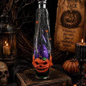Pumpkin Patch Potion Bottle Light: Hand-Painted Halloween Decor