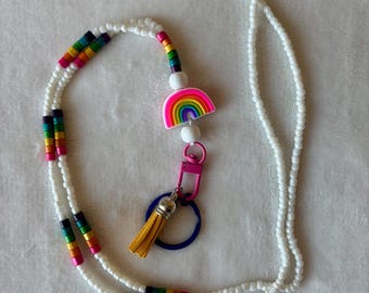 Laccetto con perline arcobaleno, badge identificativo per insegnanti, chiusura a strappo