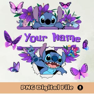 Descarga de diseño de sublimación PNG de Stitch floral personalizado, Stitch con nombre personalizado, Stitch lindo, Stitch Lilo, Stitch personalizado