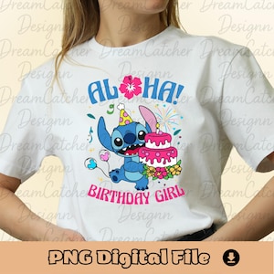 Stitch Birthday Girl Png,Ensemble d'images de haute qualité prêtes à imprimer,Téléchargement instantané,Format Png, Anniversaire Png,Bundle png,Png tendance
