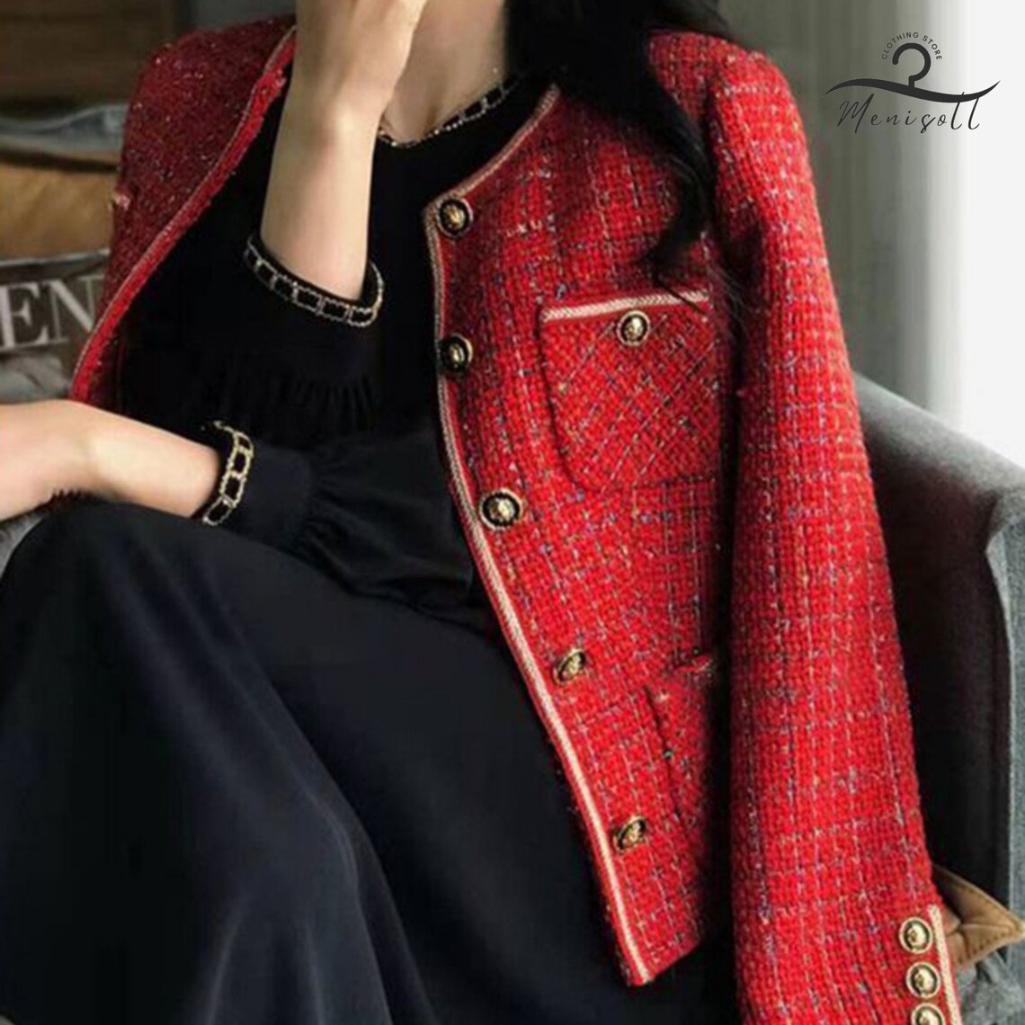Tweed Blazers Round Neck Tweed Jacket Christmas Gift Elegant Suit - Etsy
