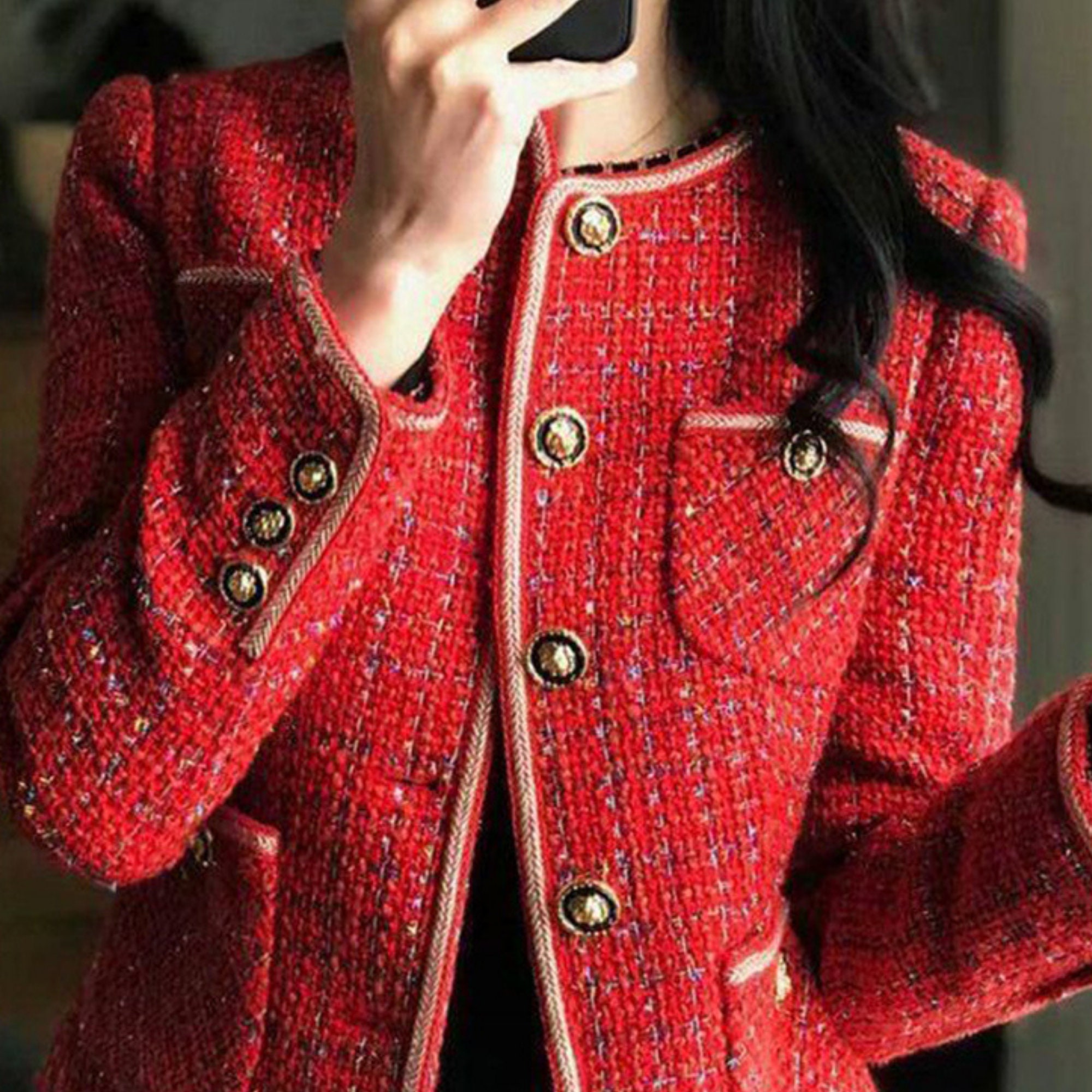 Tweed Blazers Round Neck Tweed Jacket Christmas Gift Elegant Suit - Etsy