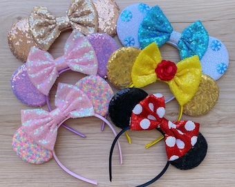 Children and Adults Sequin Minnie Mouse Inspired Headband Ears Bow for Disney themed or Dress Up Event - Disney Cruise Disney On Ice