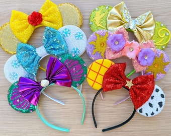 Princess Sequin Minnie Mouse Inspired Headband Ears Bow for Children and Adults Disney themed or Dress Up Event - Disneyland, Disney On Ice