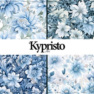 Blau Floral Muster Set | 4 PNG Digitale Papiere 300DPI | Winter-elegante Blumen | Scrapbooking, Stoff, Kommerzielle Nutzung.