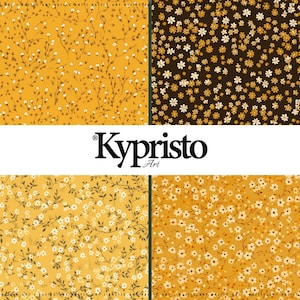 Retro Mustard Floral Seamless Pattern Bundle | 4 PNG Digital Papers 300DPI | Yellow Wildflowers | Fabric, Journals, Commercial Use