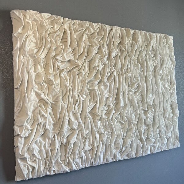 3D Weißer Stoff texturierte Wandkunst Einzelstück Handgemacht Strukturbild Minimalistisch Leinwand Wanddeko Strukturgemälde Kunst Dekoration